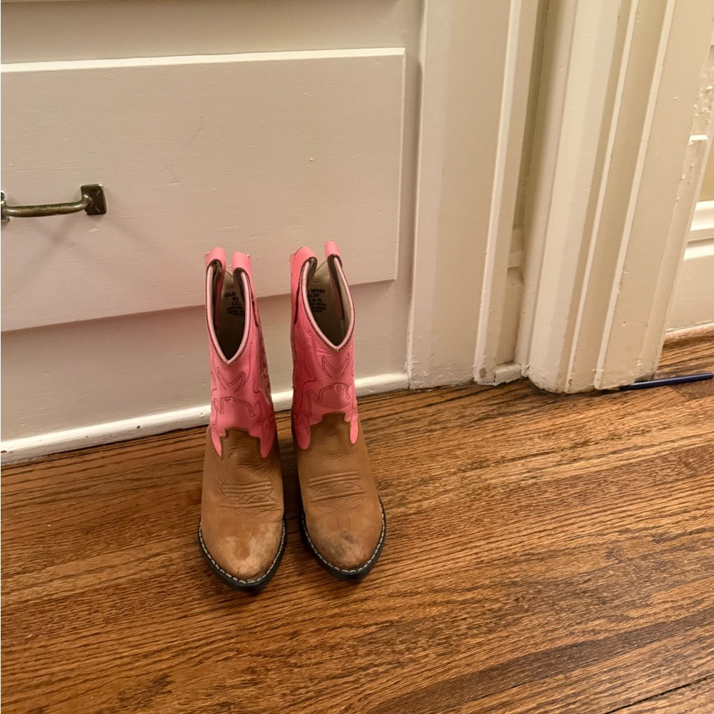Old West Pink and Tan Women's Western Ankle Boots